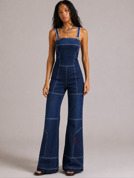 Logik Denim - RARE LOGIK 90s Denim Jumpsuit Flared Wide Leg Overalls Canada 28